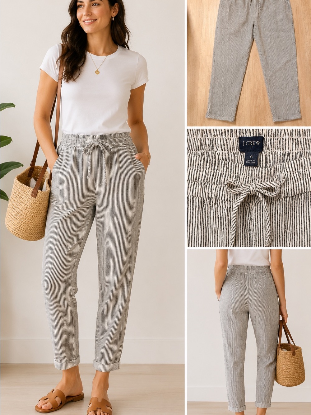 J. Crew Narrow Black-and-White Stripe Drawstring Track Pants